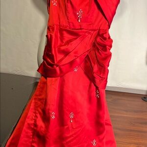 Vintage, custom 1960, red satin beaded spaghetti strap, party dress, 1 of a kind